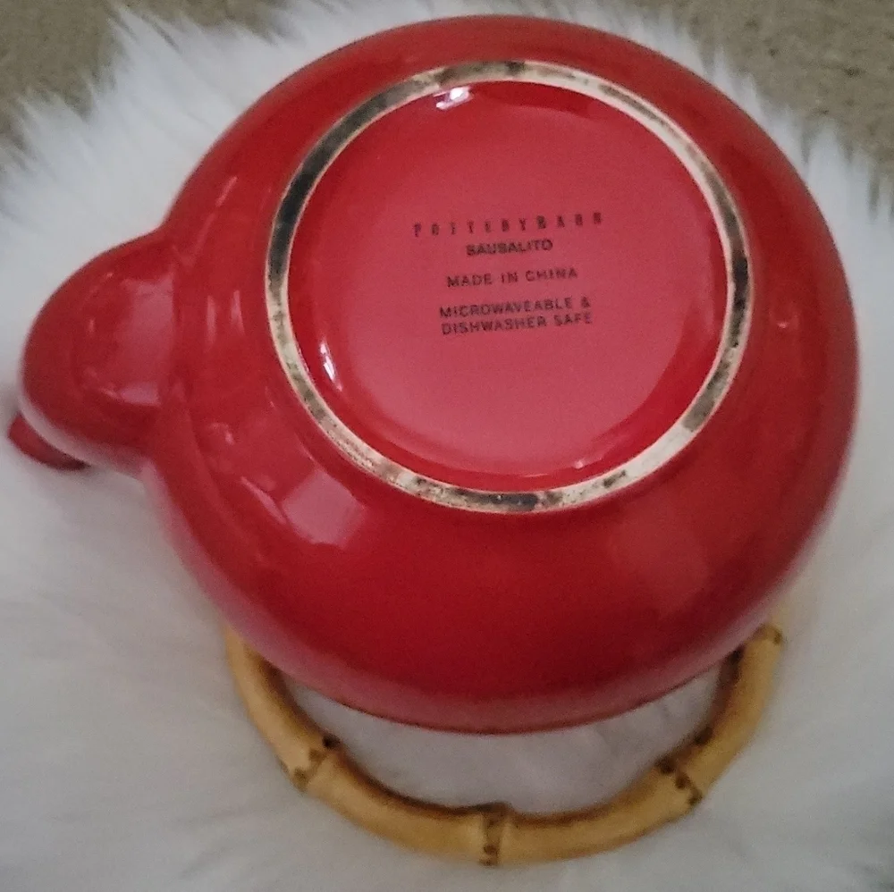 Pottery Barn Rare Vintage Sausalito Red Tea Pot with Bamboo Handle - Picture 5 of 11